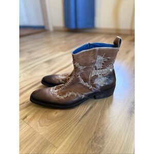 Mark Nason Rock Lives Cross Stitch Ankle Boots Leather Western 67607 Men's 9.5